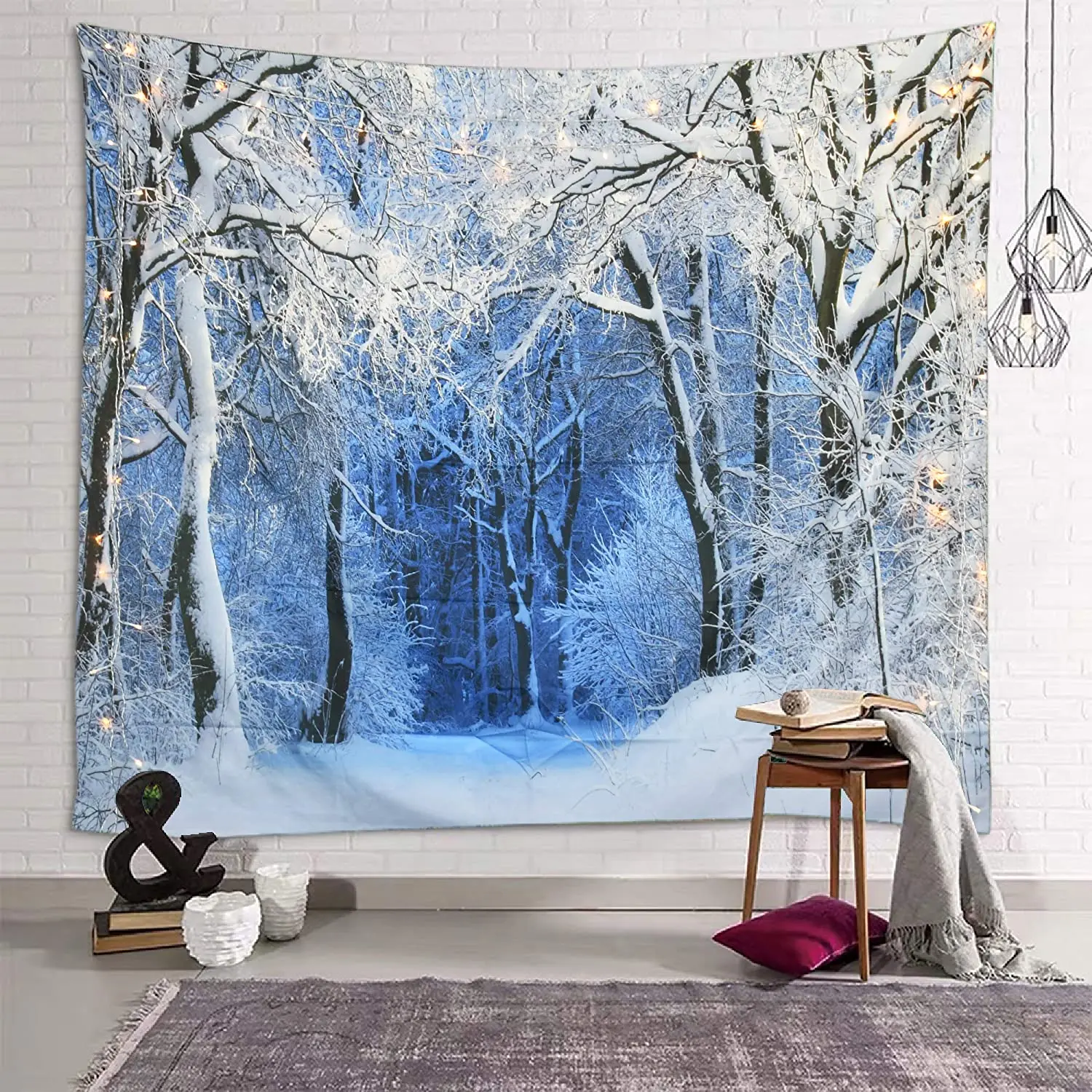 Wall Scroll Tapestry - Рождественский настенный гобелен, натуральный белый лес,